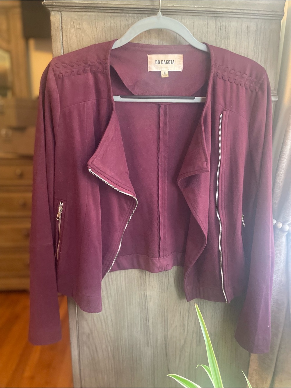 BB Dakota Burgundy Draped Moto Jacket